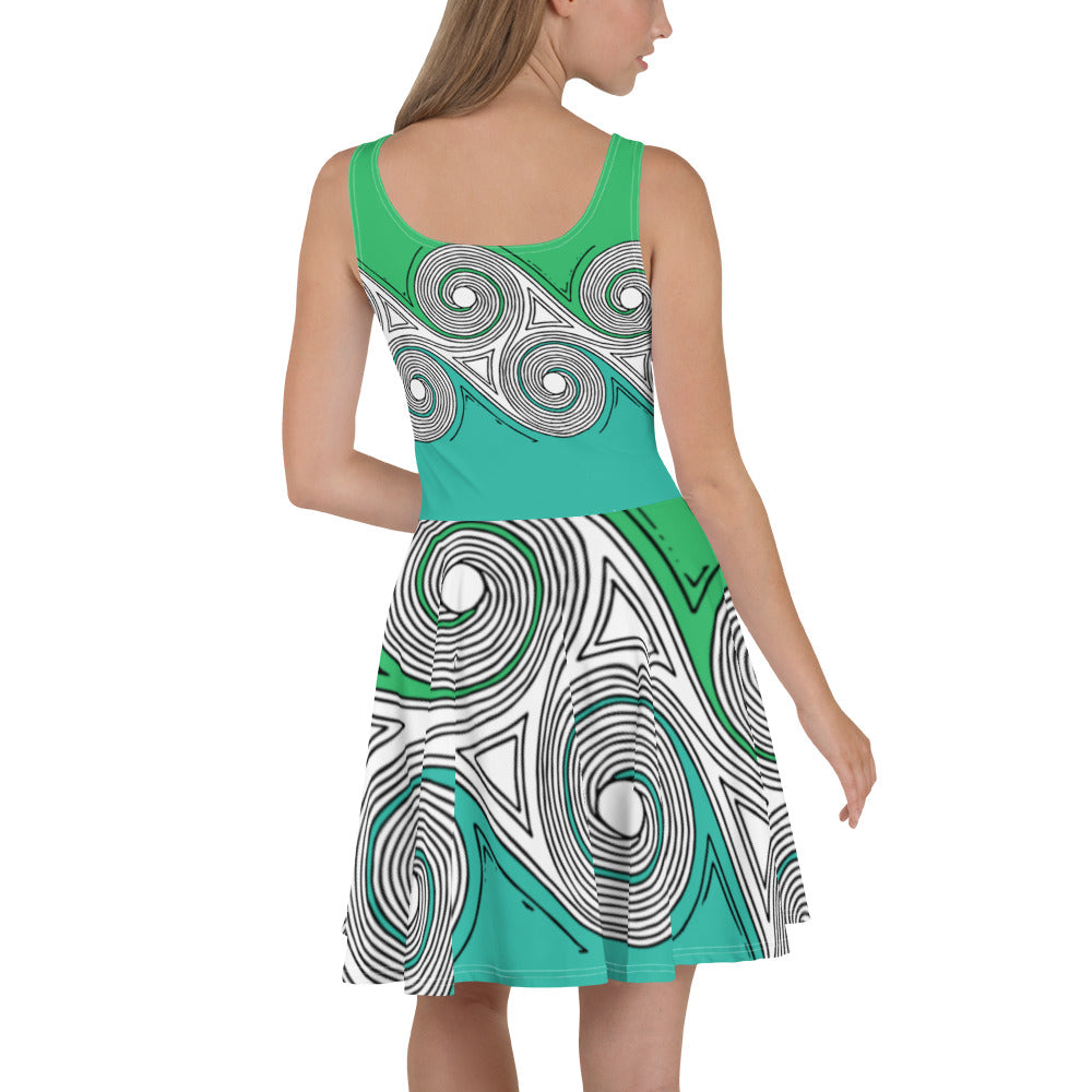 Skater Dress Blue Green Swirls