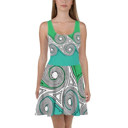 Skater Dress Blue Green Swirls